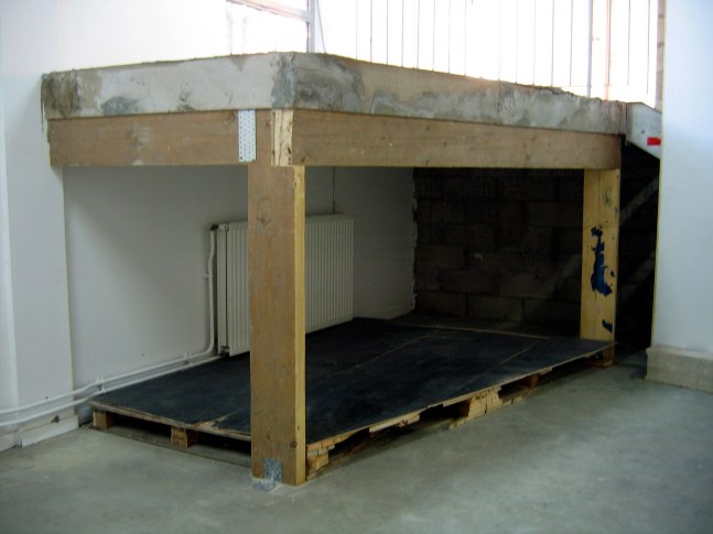 Installation view of sculptures by Oscar Tuazon