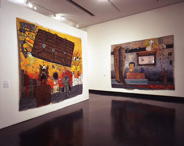 Installation view of paintings by Tim Rollins and K.O.S.