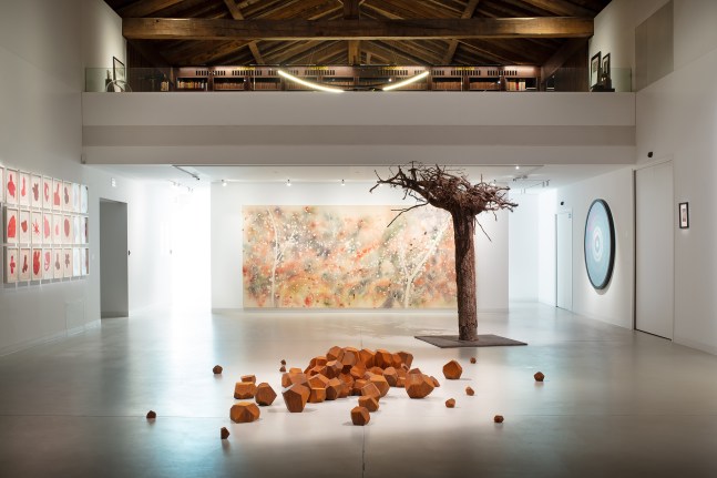 Installation view of painting by Sam Falls and works by other artists