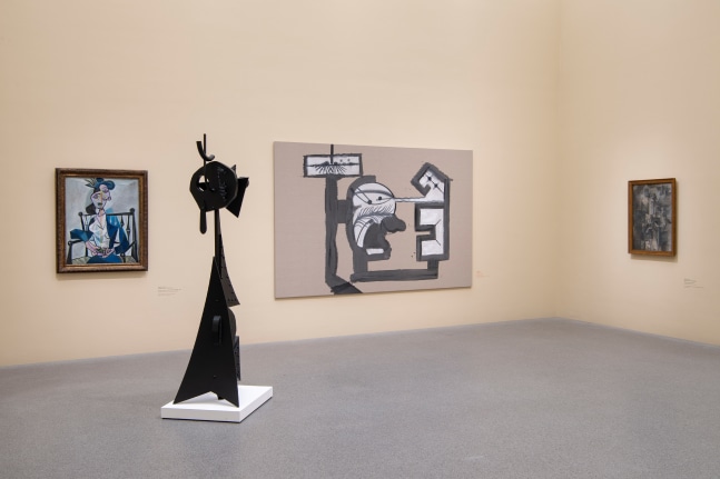 Installation view of paintings by Tobias Pils and works by other artists