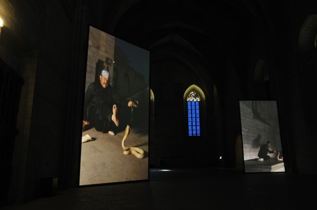 Installation view of video work by Douglas Gordon