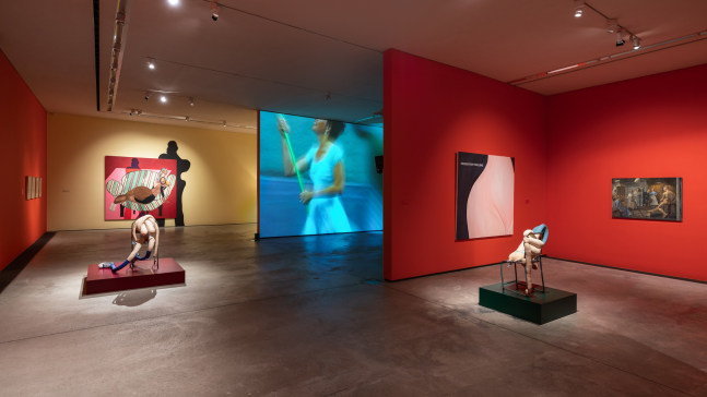 installation view of painting and drawings by Tschabalala Self