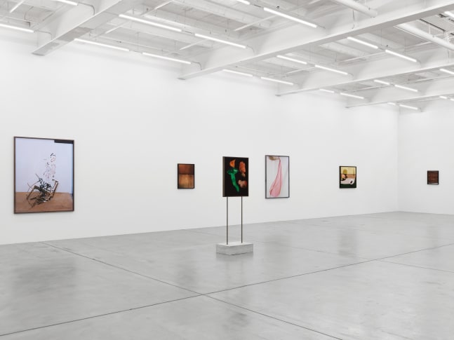 Installation view of Lucas Blalock photography and sculpture exhibition