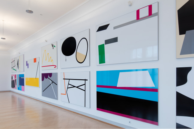 Installation view of wall works by Gerwald Rockenschaub