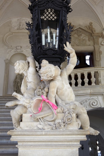 Installation view of sculpture add ons by Karen Kilimnik