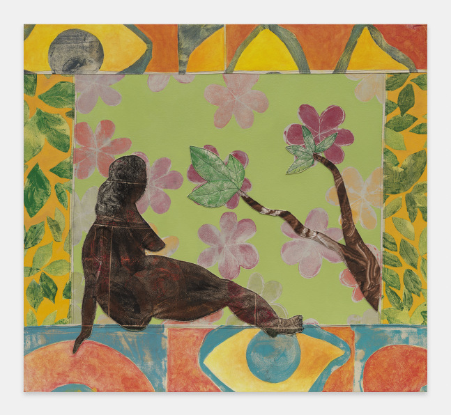 Study of Odalisque under Shrub 

2025

Painted canvas, thread, fabric, colored pencil, acrylic paint and oil paint on canvas

112 x 122 cm / 44 x 48 in

&amp;copy; Tschabalala Self