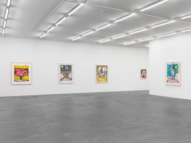 Installation view of Carroll Dunham monotypes exhibition