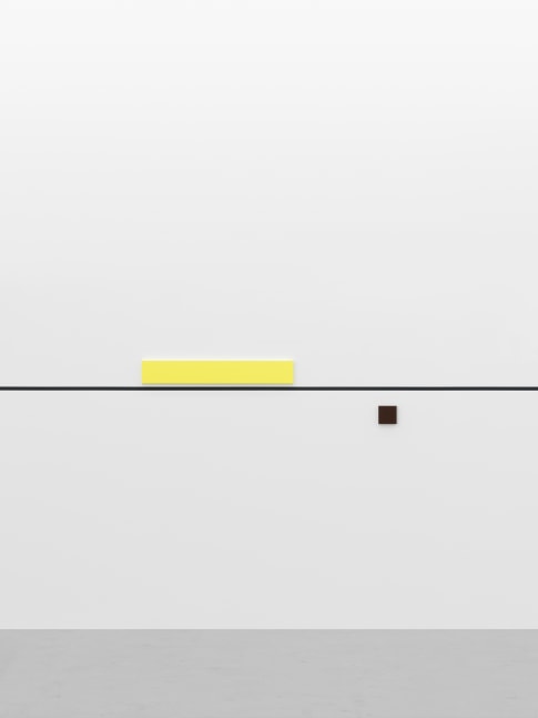 GERWALD ROCKENSCHAUB
bass+ (re)modification
2024
2 objects; lacquered MDF, black line on wall (2.5 cm wide, RAL9005 / deep black)
Unique
Object 1 15 x 100 x 3 cm / 5 7/8 x 39 3/8 x 1 1/8 in
Object 2 12 x 12 x 3 cm / 4 3/4 x 4 3/4 x 1 1/8 in
Dimensions variable
ROCKE60248