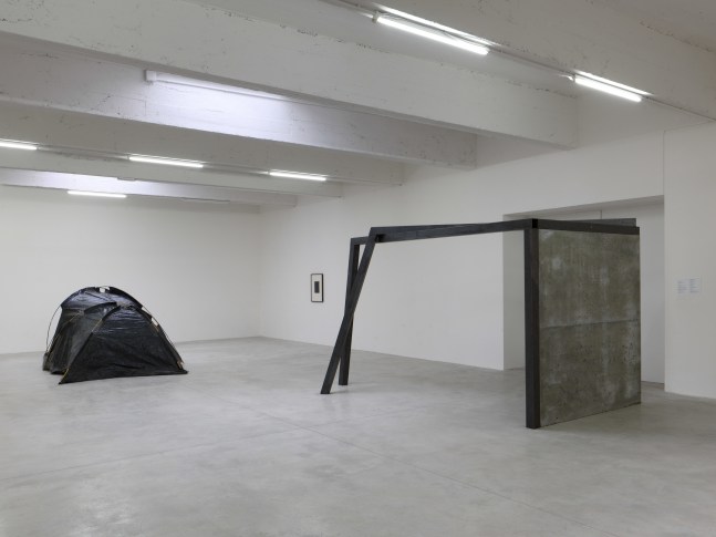 Installation view of sculptures by Oscar Tuazon