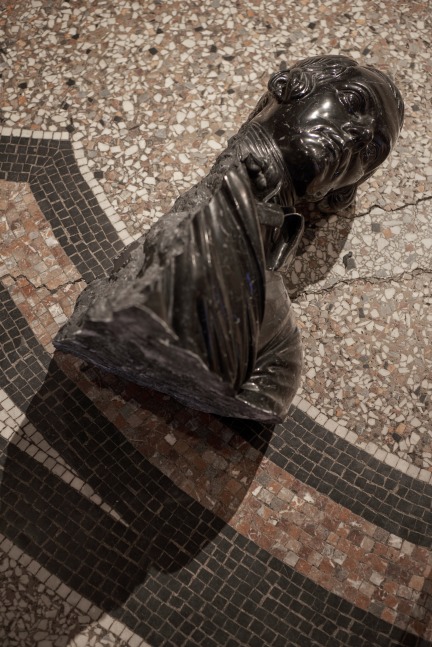 Installation view of sculptures by Douglas Gordon