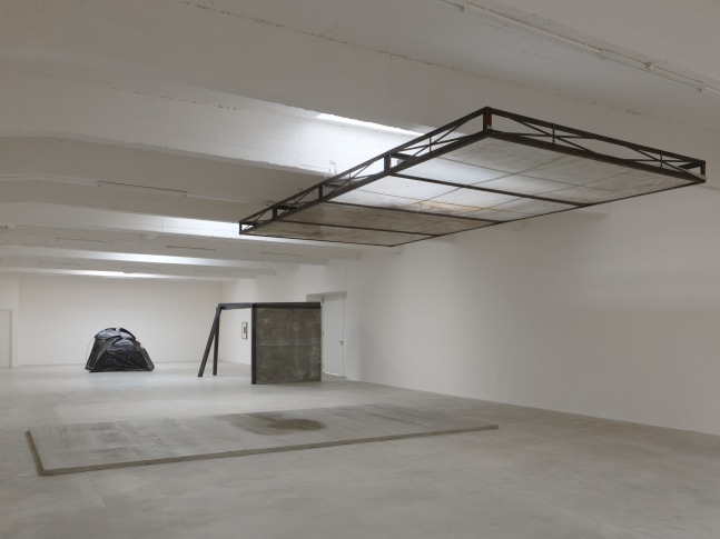 Installation view of sculptures by Oscar Tuazon