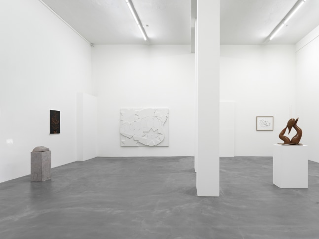 Installation view of paintings and sculptures group exhibition