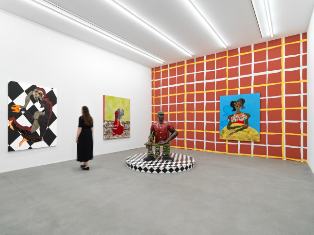 installation views of sculptures and paintings by Tschabalala Self