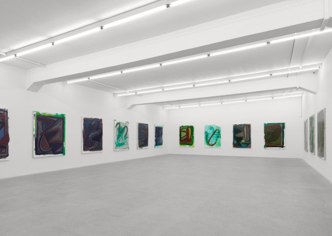 Installation view of Josh Smith paintings exhibition