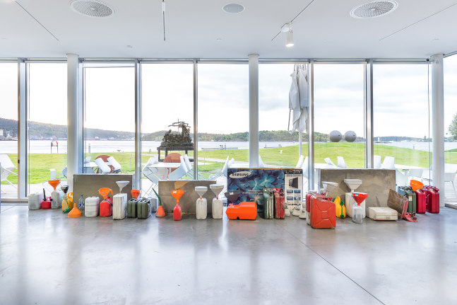 Installation view of sculptures by Matias Faldbakken