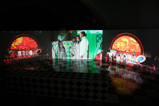 Installation view, Tschabalala Self, The Bigger Picture, Melina Merkouri Art &amp;amp; Concert Hall, Hydra, 2024