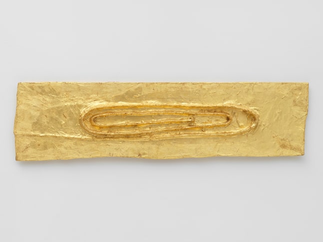 Idiosyngramm

1985

Cardboard, paper mach&amp;eacute;, gold leaf

34 x 128 x 9 cm / 13 3/8 x 50 3/8 x 3 1/2 in

&amp;copy; Archiv Franz West &amp;copy; Estate Franz West