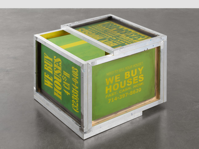 Sculpture by Walead Beshty, [I BUY HOUSES FAST EASY CASH ANY CONDITION BANKRUPTCY DIVORCE FORCLOSURE MAJOR REPAIRS ABANDONED INHERITANCE (323) 834-2891; NEED TO SELL YOUR HOUSE? WE BUY HOUSES FAST. CASH. NOW. 714-397-8620; IMMIGRATION Services 323.582-9871 2407 Randolph St., HP; $ $$ COMPRO CASAS 310-803-5360; DIVORCE CUSTODY 818-277-4006 Hablamos Español; WE BUY HOUSES 4 CA$H (323) 314-0403] 2021 Silkscreen, aluminum, vinyl screen ink, tape 86.5 x 66 x 78.5 cm / 34 x 26 x 31 in