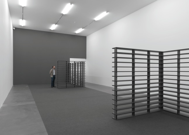 Installation view of sculptures by Liam Gillick