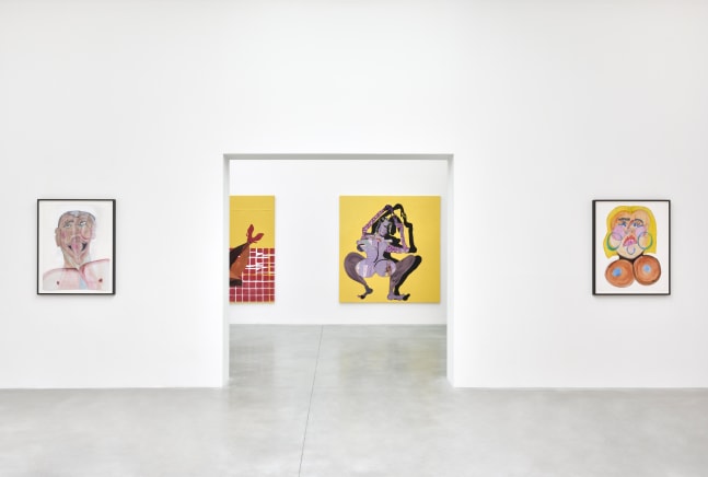 Installation view of paintings by Tschabalala Self