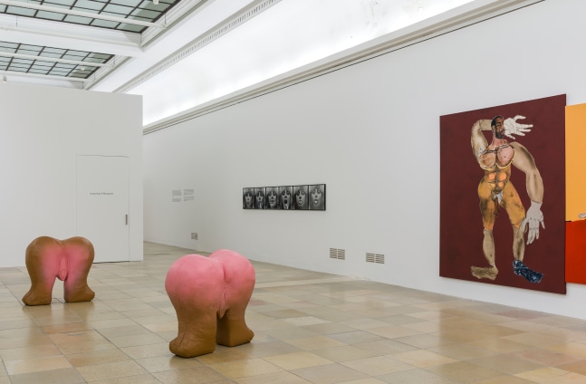 Installation view of paintings by Tschabalala Self