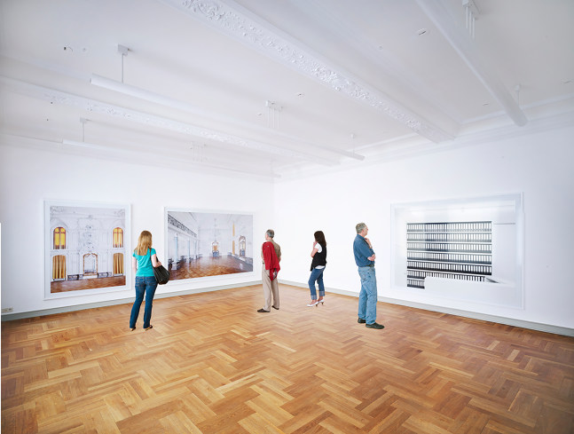 Installation view of photographs by Candida Höfer