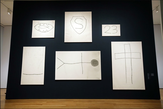 Installation view of works by Joe Bradley