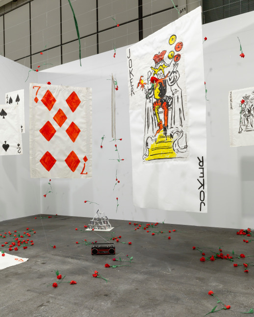 Installation view, Karen Kilimnik, The Joker Episode of The Avengers, Art Basel Unlimited, Basel, 2024