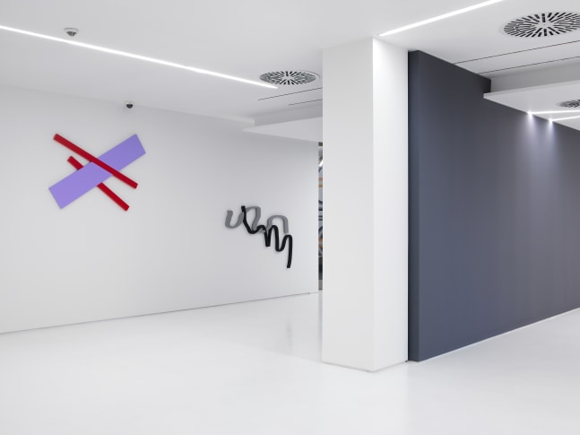 Installation view of wall works by Gerwald Rockenschaub