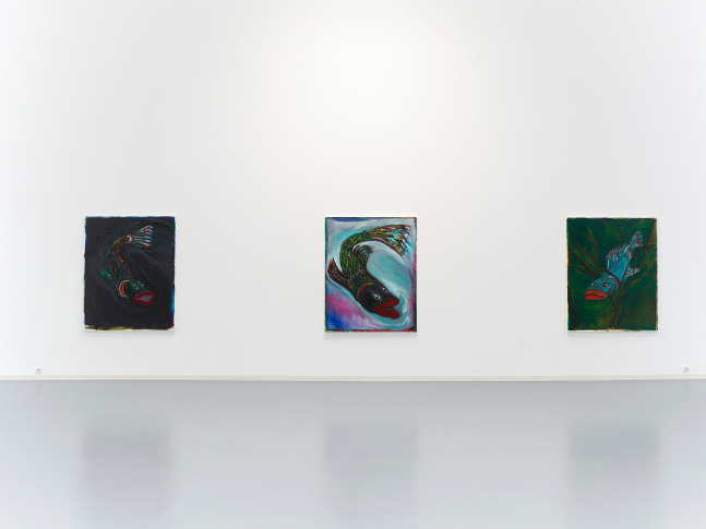 Installation view of paintings by Josh Smith