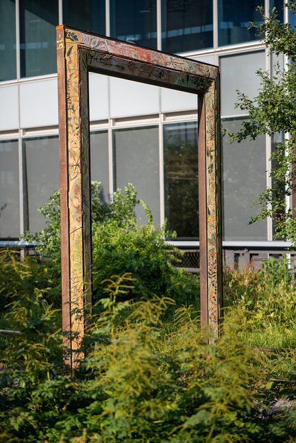 Installation view of outdoor sculptures by Sam Falls