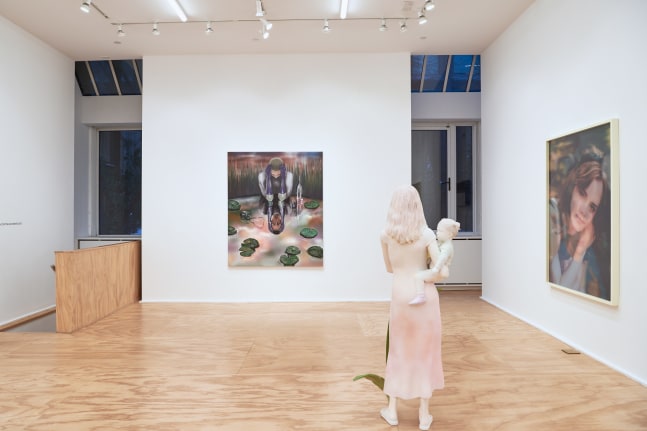 Installation views of paintings by Louisa Gagliardi and sculptures and lenticular works by Yves Scherer