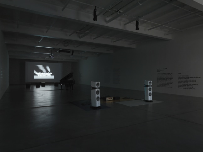 Installation view of Liam Gillick audio and film installation exhibition