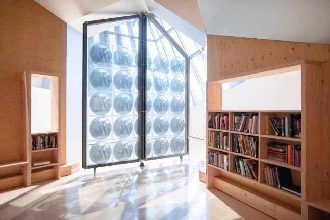 Installation view of sculptures by Oscar Tuazon