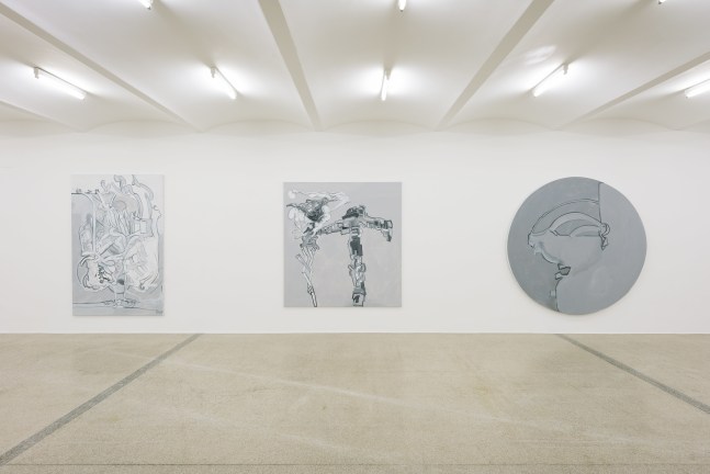 Installation view of paintings by Tobias Pils