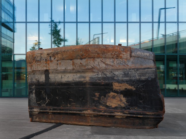 Installation view of sculpture by Oscar Tuazon