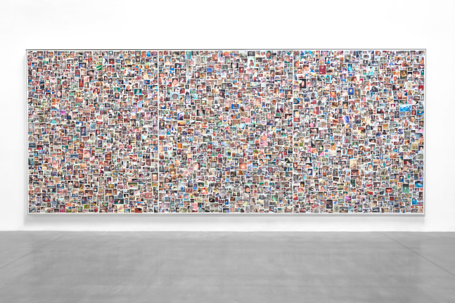 Installation view of collage by Steven Shearer