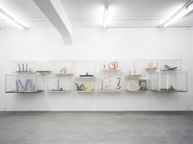 Installation view of Franz West sculptures and prints exhibition