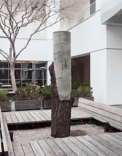 Installation view of sculpture by Oscar Tuazon