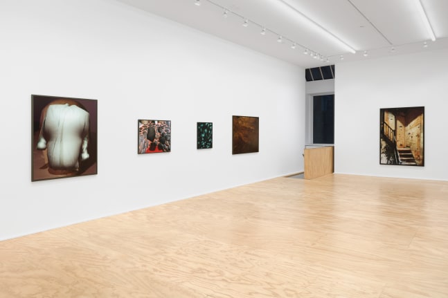 Installation view of Lucas Blalock photography and sculpture exhibition