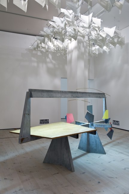 Installation view of sculptures by Martin Boyce