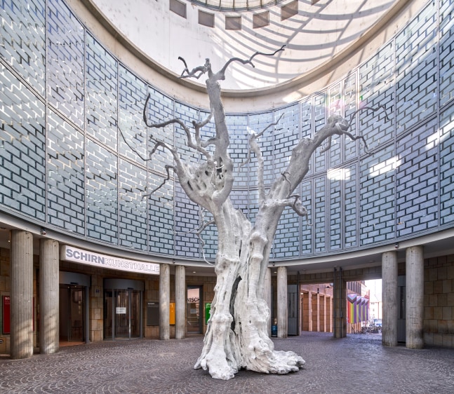 Installation view of paintings and sculptures by Ugo Rondinone