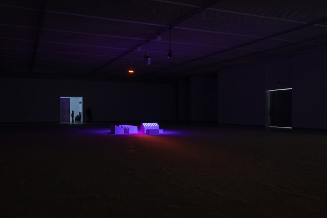 Installation view of sculptures by Liam Gillick