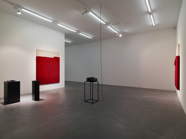 Installation view of paintings, video works and wall works by Latifa Echakhch