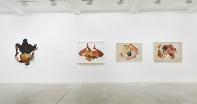 Installation view of paintings by Tschabalala Self