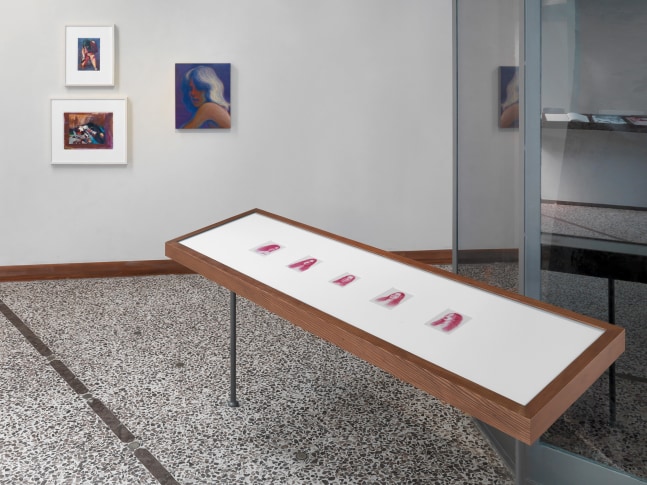 Installation view of drawings by Steven Shearer