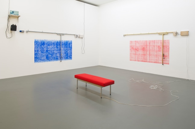 Installation view of sculptures by Angela Bulloch