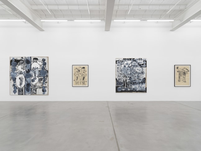 Installation view of Tobias Pils paintings and ink works on paper exhibition