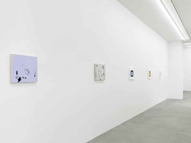 Installation view of Sue Williams painting and collage exhibition