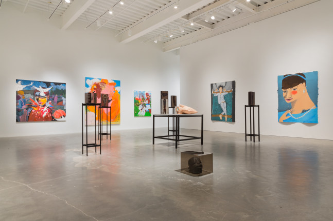 Installation view of sculptures by Matthew Angelo Harrison and works by other artists